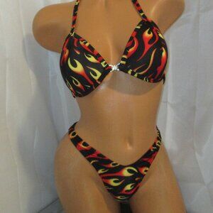 NPC FIGURE COMPETITON FIRE FLAME SUIT HANDMADE CUP SIZE 34B SMALL BOTTOM
